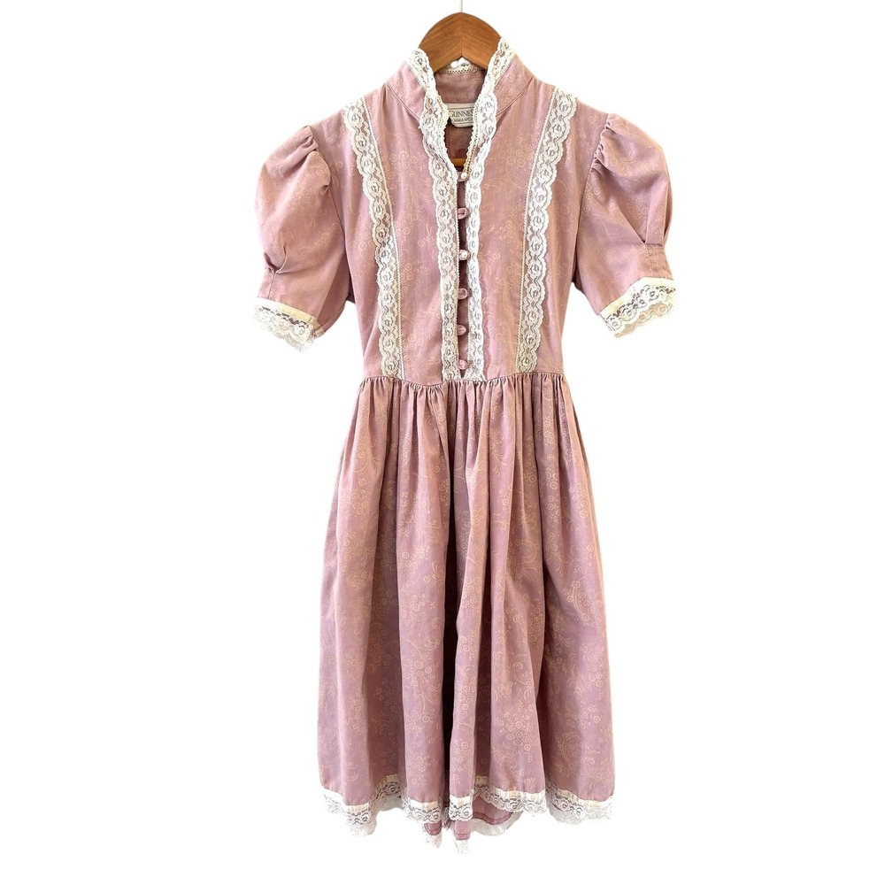 Vintage Gunne Sax Lace Prairie Dress Womens Size XS Pink Midi Cottage Cosplay